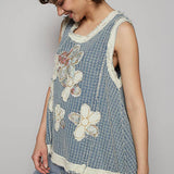 Sleeveless Denim Flower Patch Top
