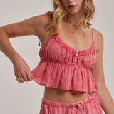 MINERAL WASHED GAUZE CAMI TOP AND BARREL PANTS CASUAL SET