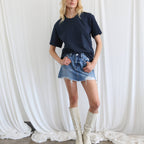 A-Line Denim Frayed Hem Mini Skirt