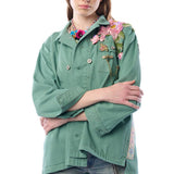 Michelle Jacket | Teal Green Embellished Floral Button Up