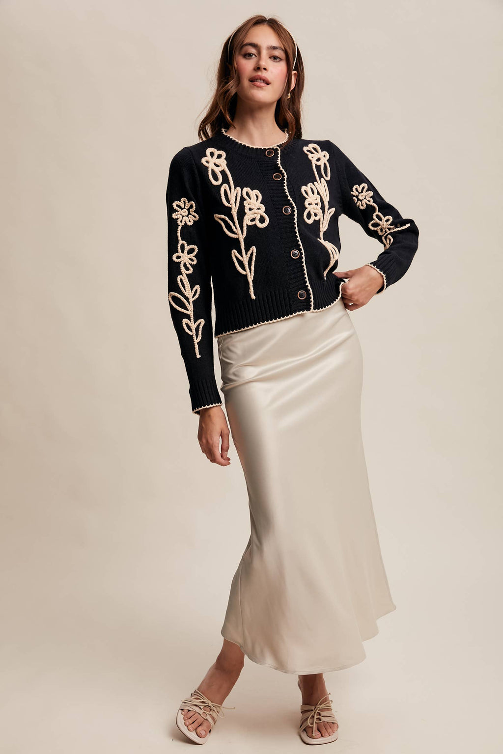 Embroidered Floral Knit Cardigan