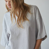 L8688 | Knit Cotton Crew Neck Drop Shoulder Short Sleeve Top