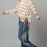 Wide-Leg Utility Stripe Denim Jeans