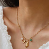 Bonbon 18K Gold Non-Tarnish Pearl and Shell Charm Necklace