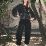 AJP5114 EMBROIDERED DETAIL COTTON BARREL PANTS
