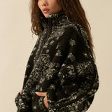 Floral Sherpa Fleece Half-Zip Pullover Jacket