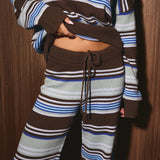 CREW NECK MULTI STRIPE SWEATER WITH WIDE LEG PANTS