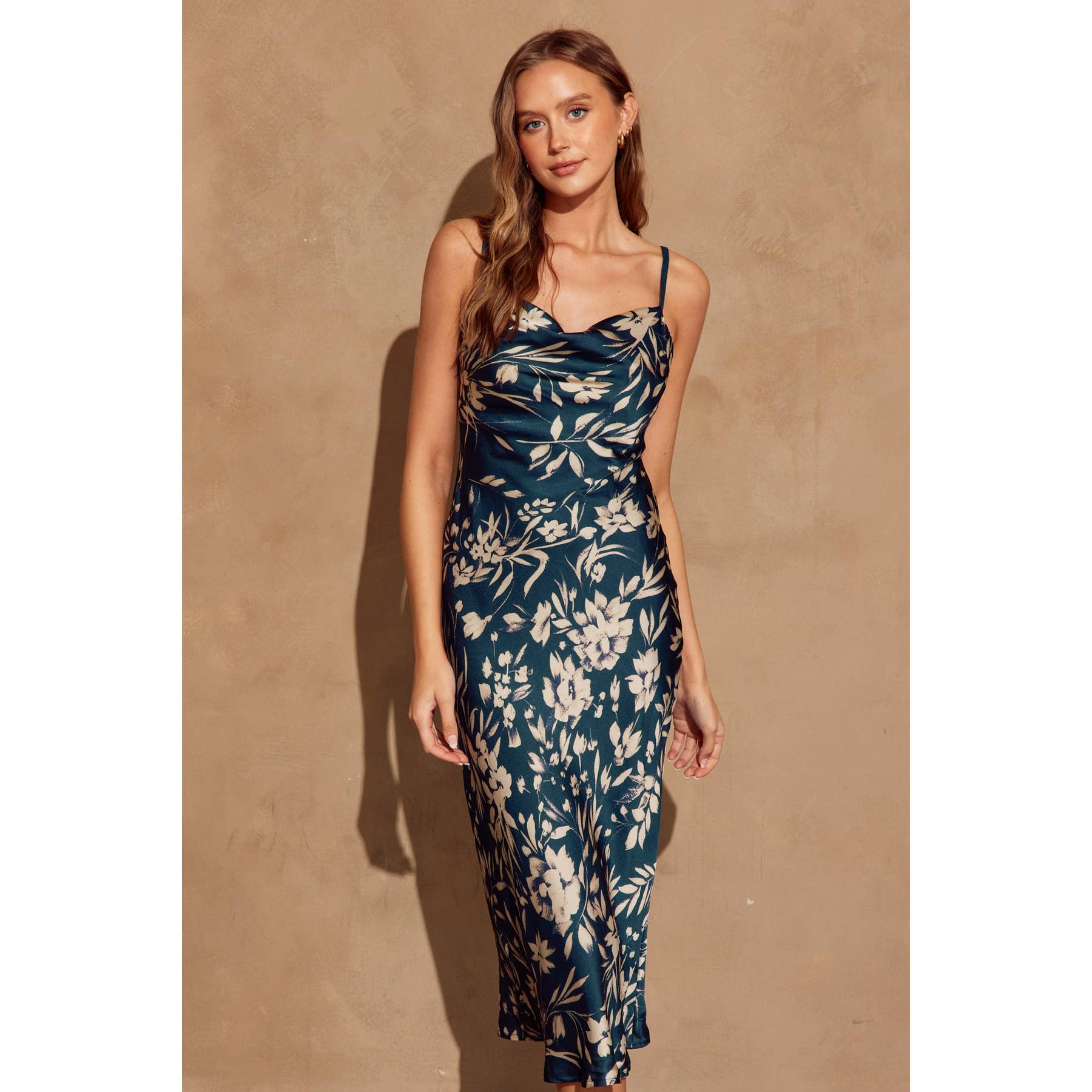 Floral Cowl Neck Midi Dress