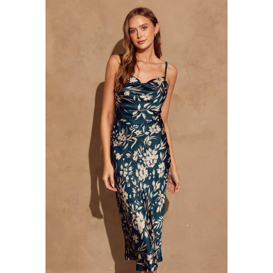 Floral Cowl Neck Midi Dress