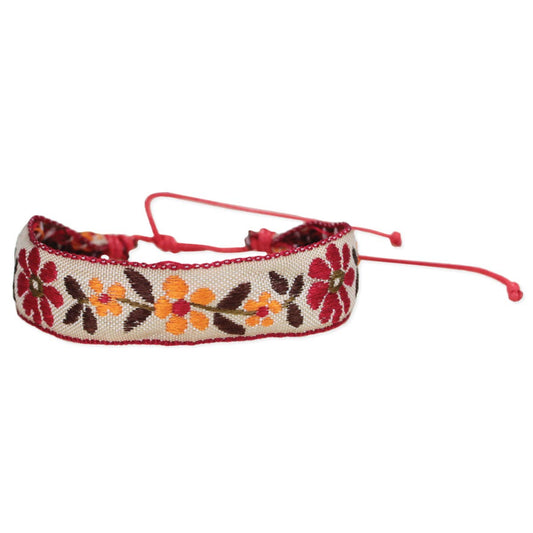 Stitched Orange Flower Pull Bracelet
