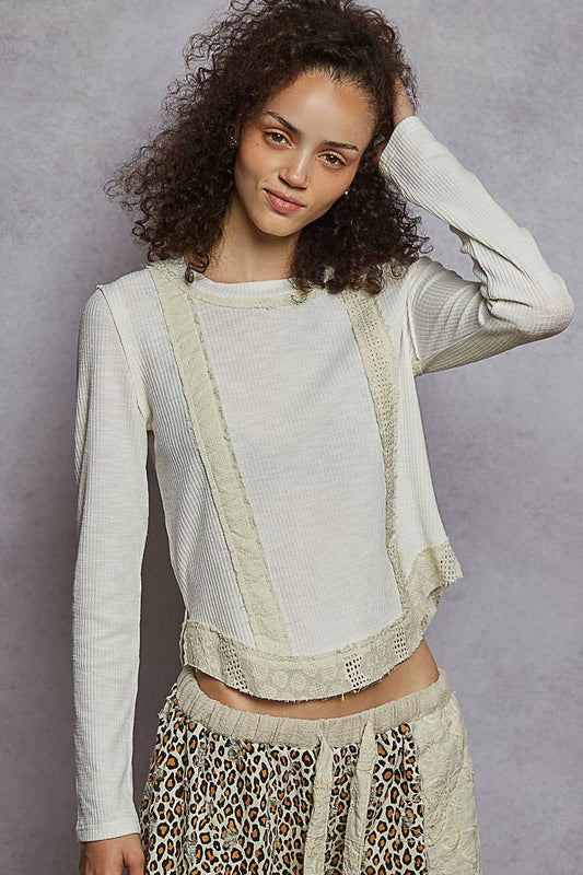 Eyelet Panel Rib Knit Top