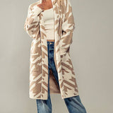 Exaggerated Houndstooth Open Front Knit Cardigan