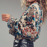 Burnout Velvet Smocked Mock Neck Blouse
