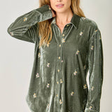 Embroidery Velvet Collared Shirt