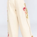 Time To Shine Denim Pants - Cream | Wide Leg Floral Slacks