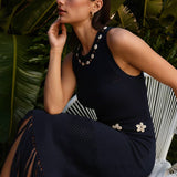 AD2768 Shell embellished open knit maxi dress