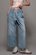 Coastal Breeze Wide-Leg Cropped Denim Pants
