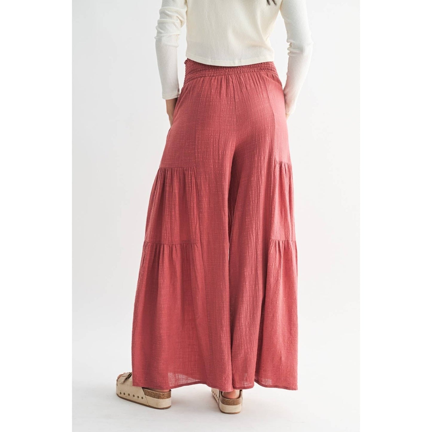 English Red Tiered Wide Leg Pants