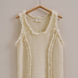 Frayed Trim Textured Knit Sleeveless Top
