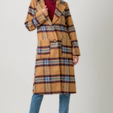 60871 Fuzzy Plaid Long Coat