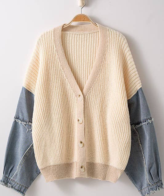 Ivory Contrast Knit Cardigan