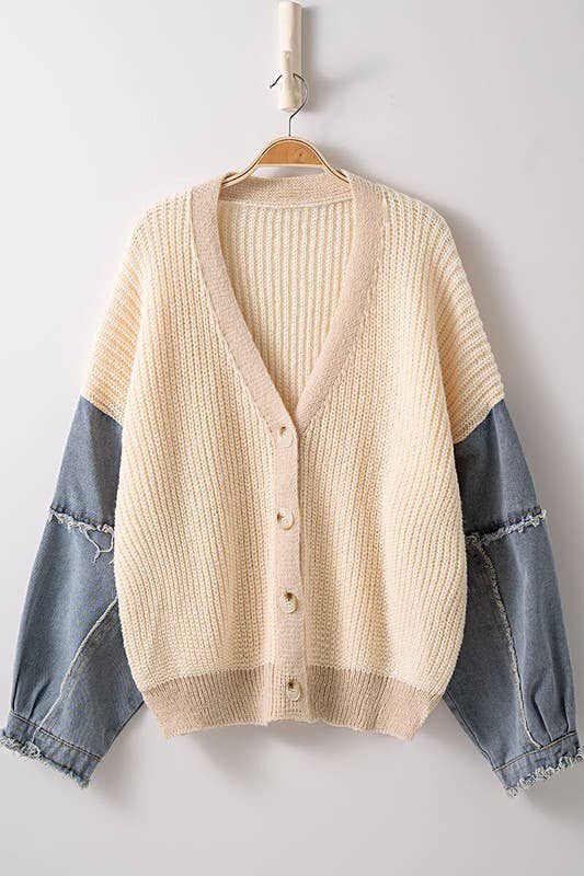 Ivory Contrast Knit Cardigan