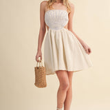 ID10176 SCALLOP APLIQUE CRISS CROSS BACK FLARE MINI DRESS