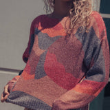 Abstract Pattern Boxy Fuzzy Knit Sweater
