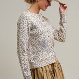 Leopard Print Knit Cardigan with Gold Buttons