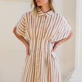 Stripe Dolman-Sleeve Button-Front Mini Dress - RD1361