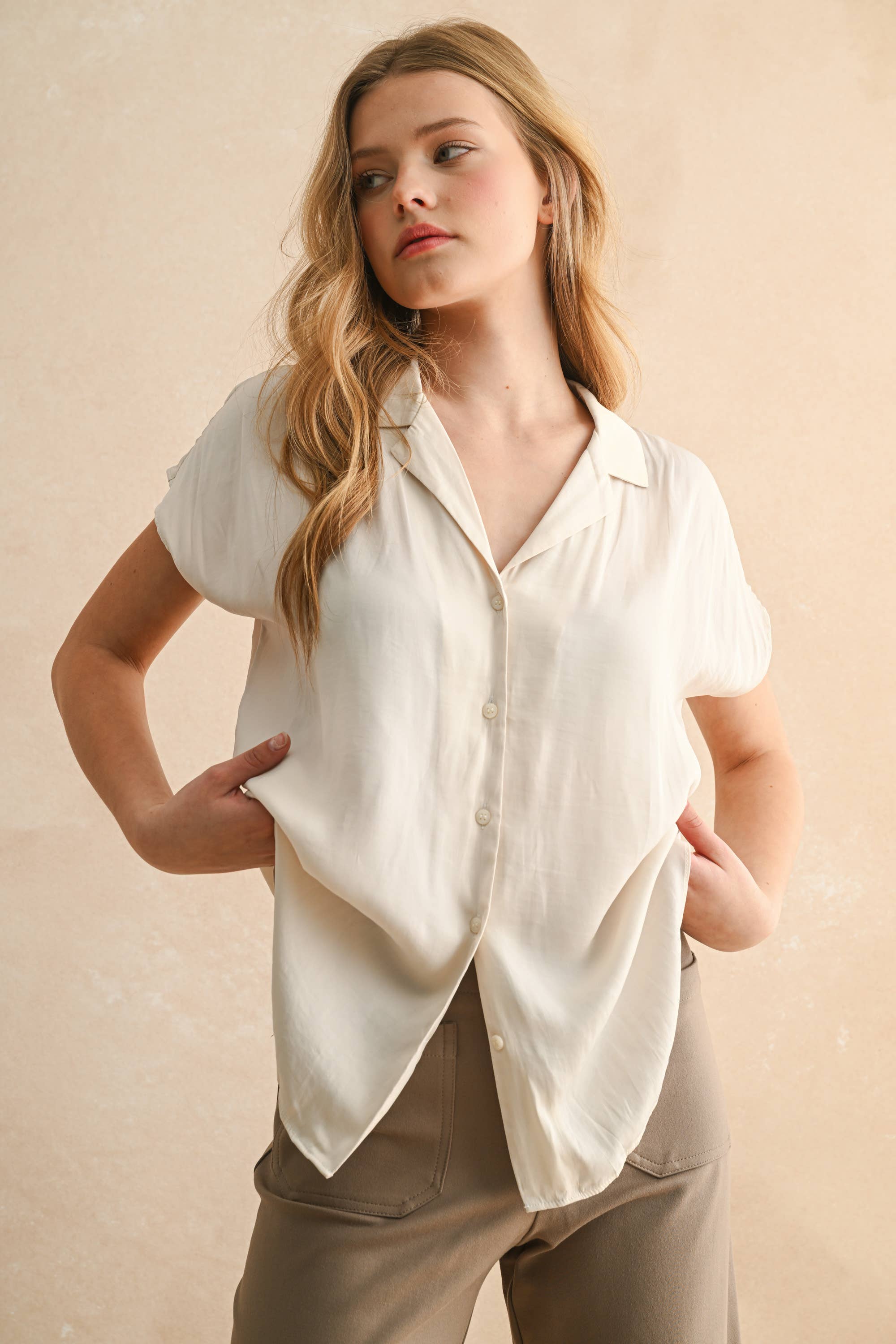 Button Down Rolled Sleeve Shirt
