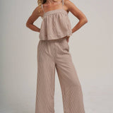 STRIPED TWO PIECE SET WITH FLOWY CAMI TOP AND WIDE LEG PANTS