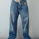 Wide-Leg Utility Stripe Denim Jeans
