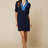 Denim Trim V-Neck A-Line Dress
