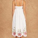 Embroidered Palm & Floral Scalloped Midi Dress