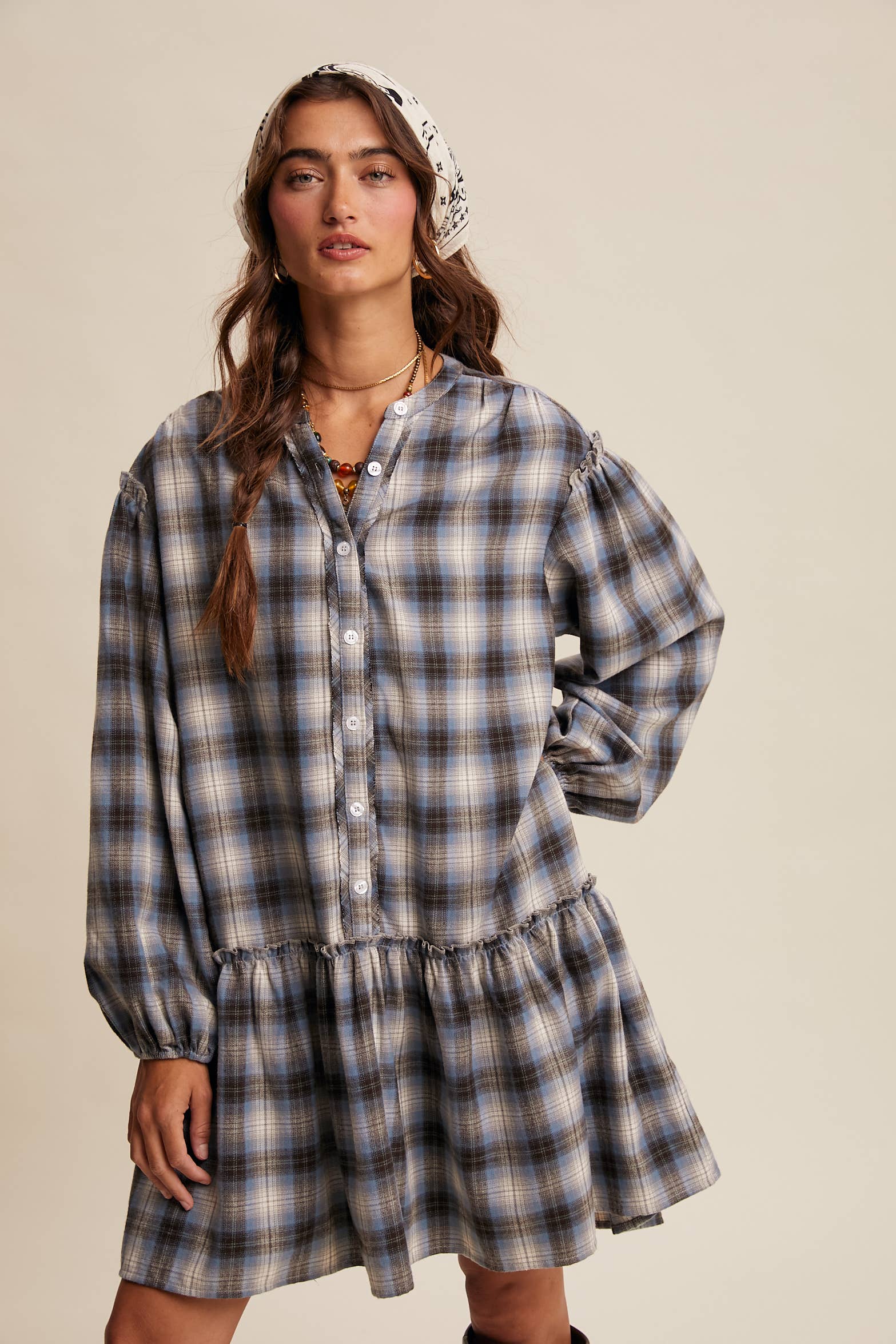Plaid Drop-Waist Mini Dress