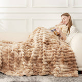 CB Striped Faux Fur Warm Plush Throw Blanket, Tie-dye Color