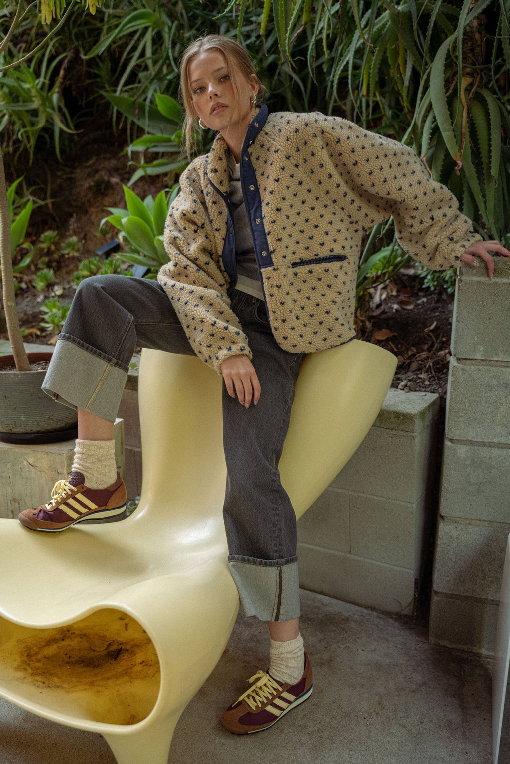 Button Front Polka Dot Sherpa Jacket