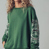 Romantic Lace Embroidered Sleeve Sweatshirt