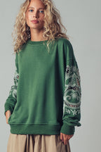 Romantic Lace Embroidered Sleeve Sweatshirt