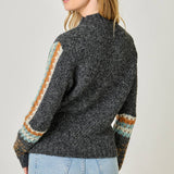 61313 Mock Neck Fair Isle Cuff Sweater