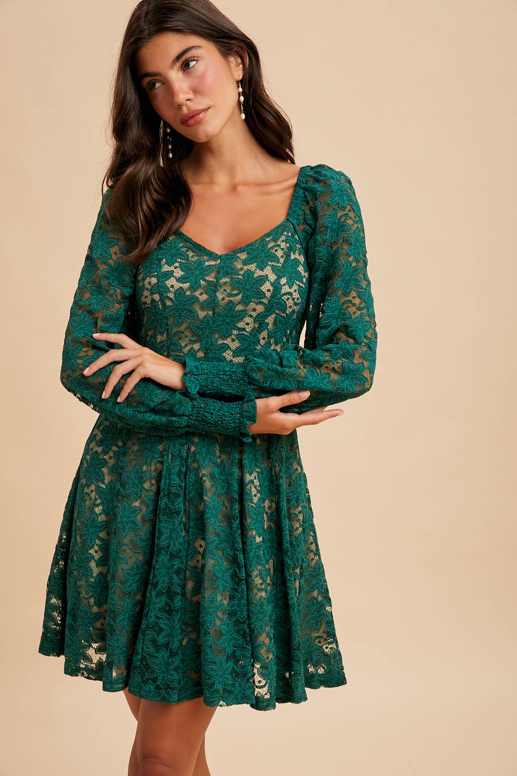Emerald Lace Mini Dress
