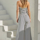 Knit Cotton Spandex Striped Tube Jumpsuit