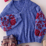 Romantic Floral Embroidered V-Neck Sweater