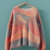 Abstract Pattern Boxy Fuzzy Knit Sweater