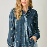 Embroidery Velvet Collared Shirt