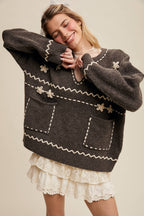 Floral Embroidered Knit Sweater