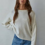 W2114 | Knit Sweater Rolled Round Neck Pullover Top