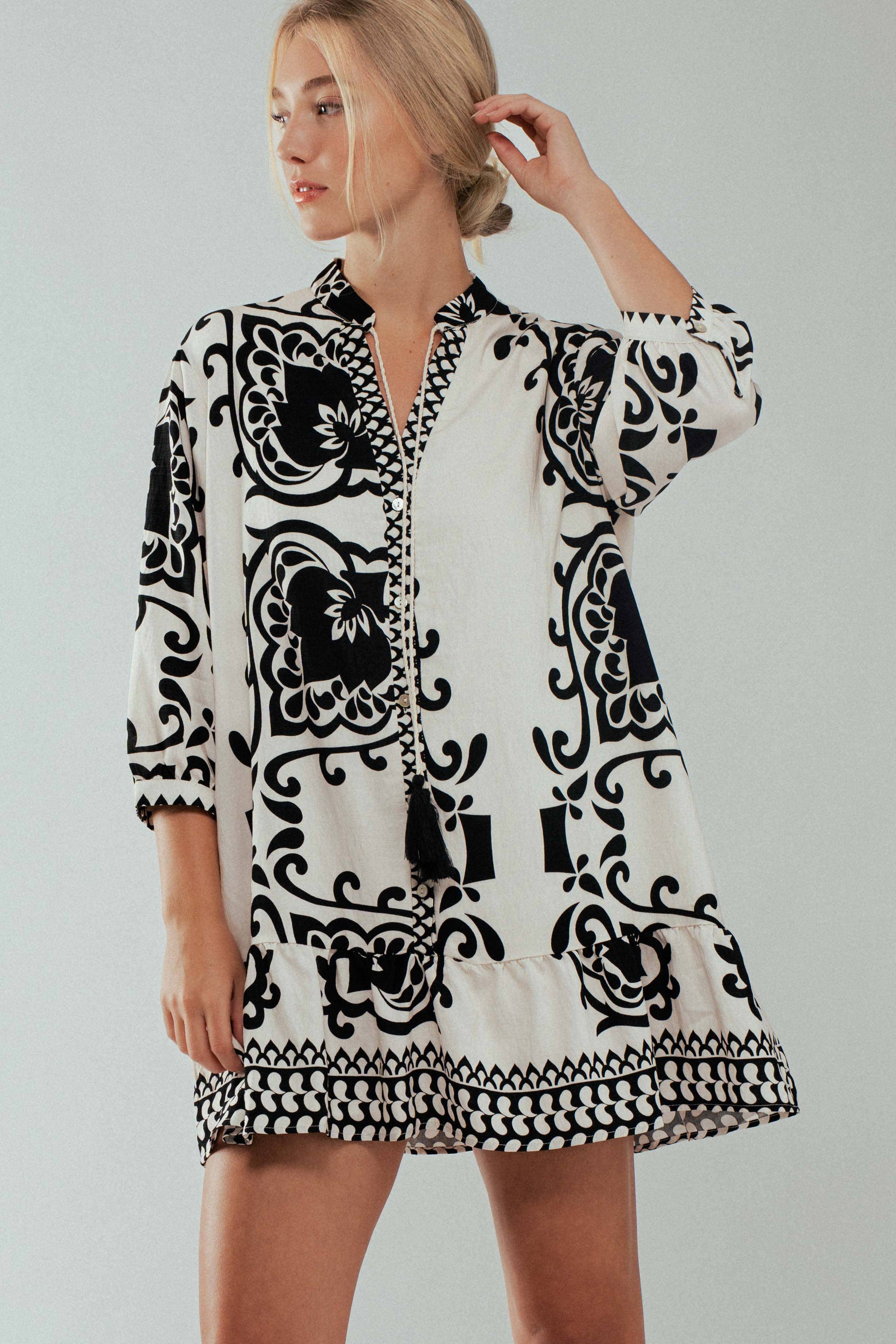 Floral Tassel Tie Tiered Dress