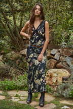Woven Floral Print Midi Skirt